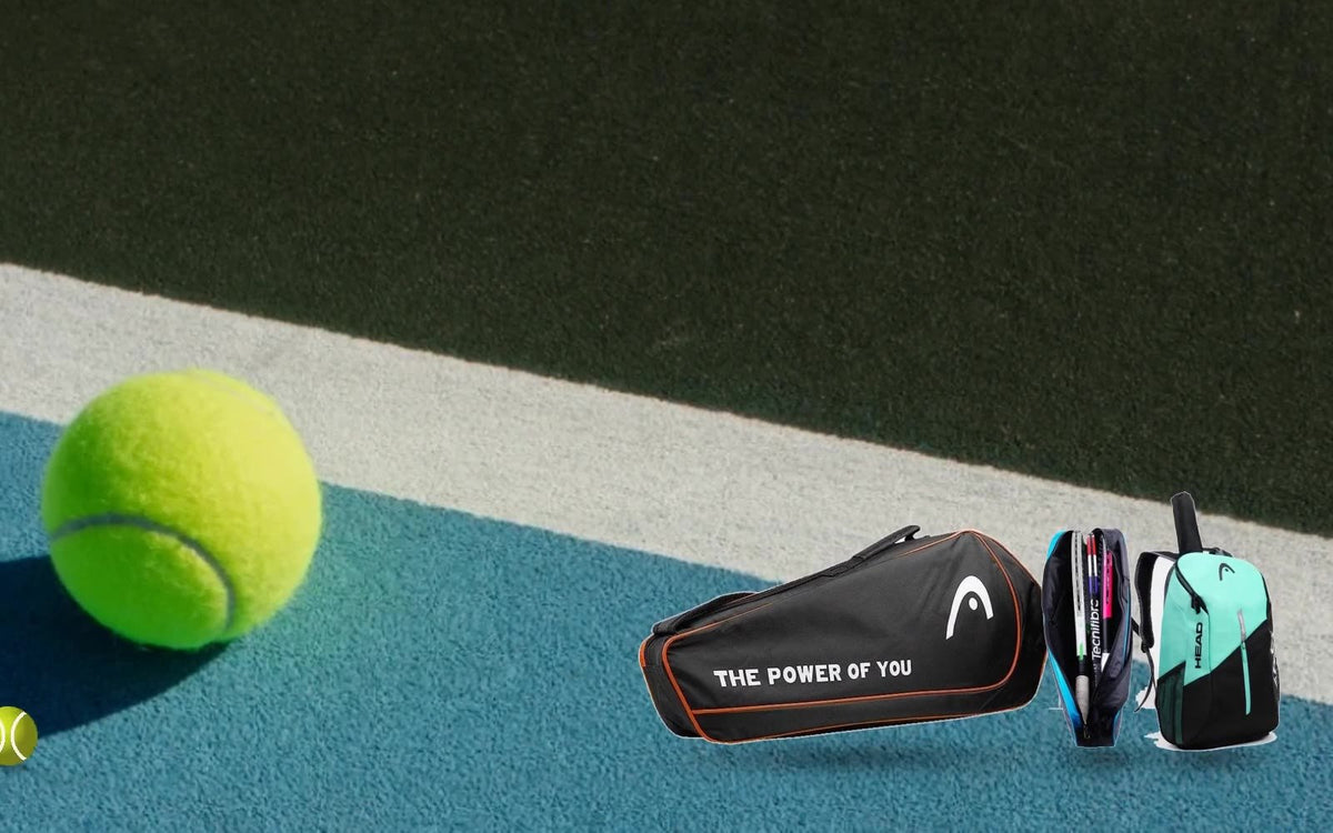 Sacs de tennis HEAD : thermobag et sac à dos sur un court