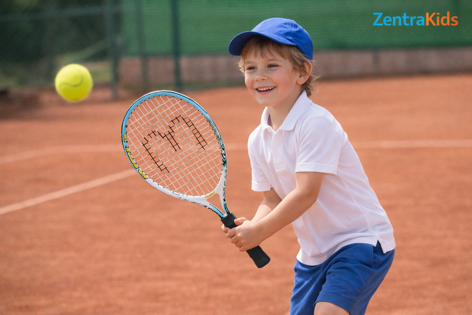 Un enfant qui joue avec la raquette de tennis ZentraKids