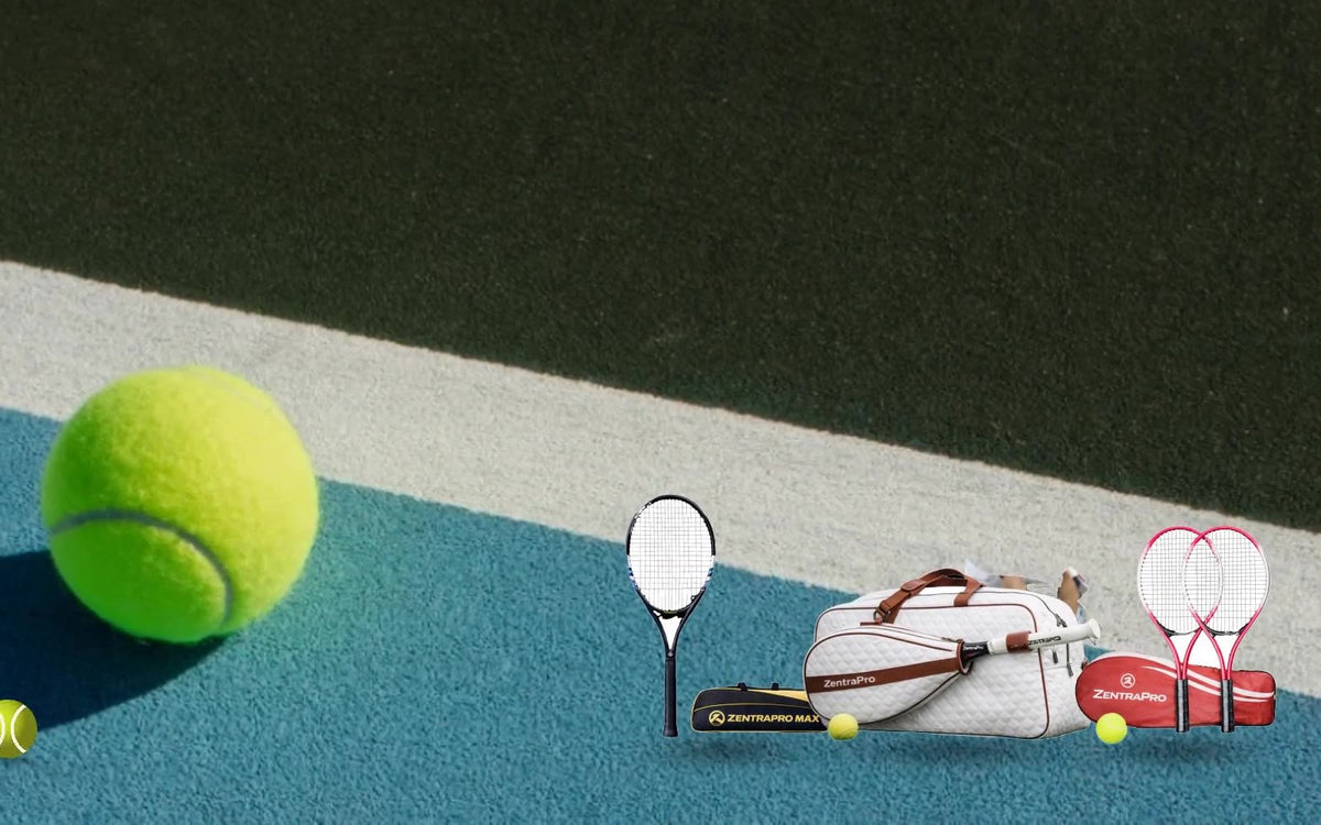 Gamme ZentraPro : raquettes de tennis et sac de tennis sur un court