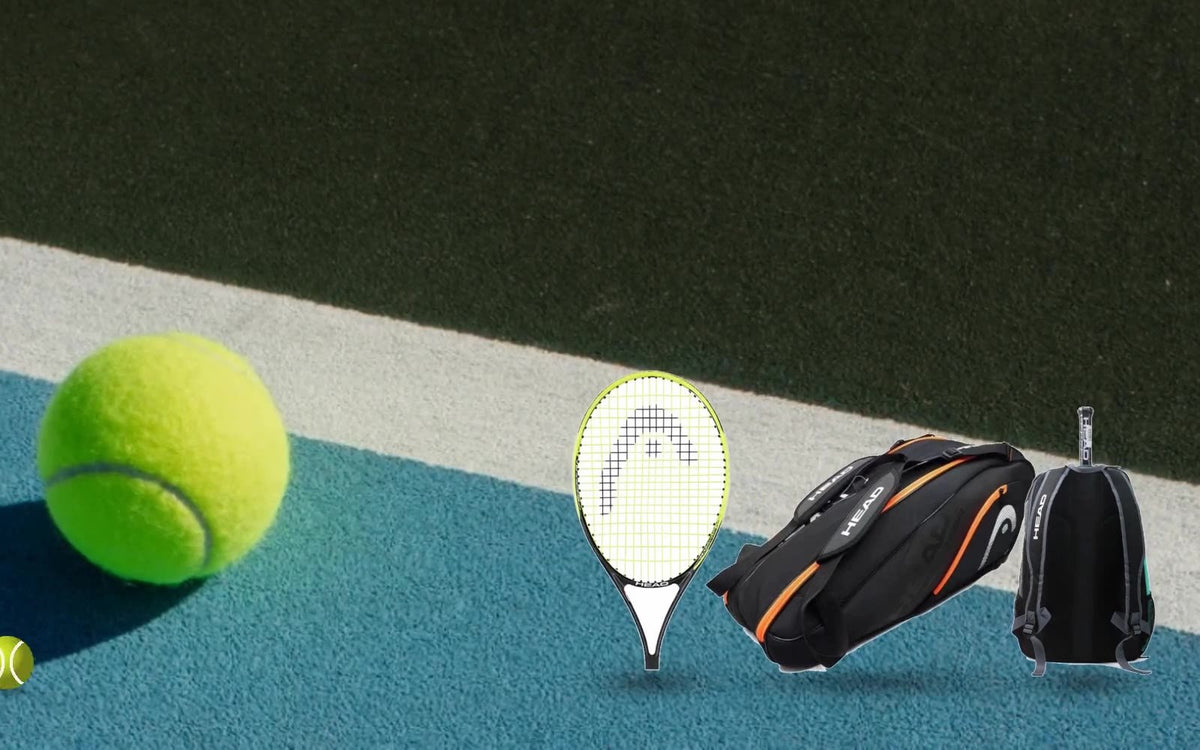 Raquette de tennis HEAD et sacs de tennis HEAD sur un court